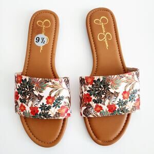Jessica Simpson Tropical Jungle Tiger Print Beige & Tan Sandals Flats Size 9.5